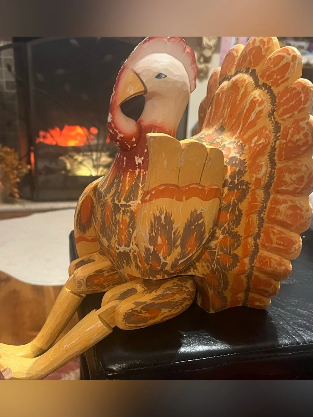 Vintage Hand-Painted Wooden Turkey Shelf Sitter with movable  legs and wings.
